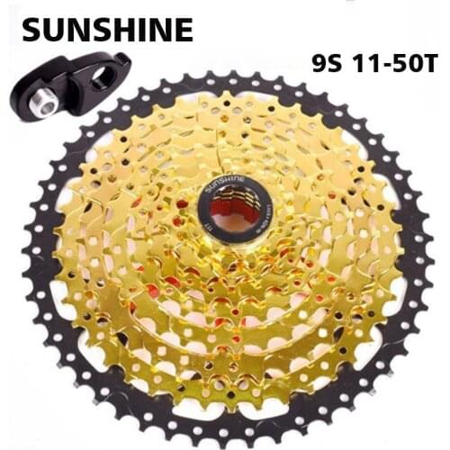 SUNSHINE-SZ 9 Speed Cassette 11-50T 11-42T Gold Mountain Bike WideRatio MTB Bicycle 9S Freewheel Compatible with M430 M4000 M590