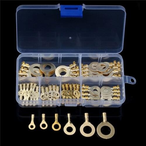 YT Non-insulated Ring Cable Lugs 150pcs Assorted Ring Eyes 3.2-10.2mm Wire Cable Connectors Brass Terminals Assortment Kit