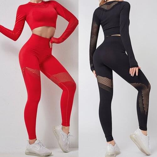 Seamless Yoga Suit 2 piece Sports Shirts Crop Top Seamless Leggings Sport Set Gym Clothes Fitness Tracksuit Workout Set