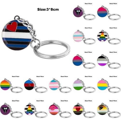 LGBT Pride Rainbow Genderqueer Transgender Round Keychain Metal Keyring Fashion Jewelry for Lovers