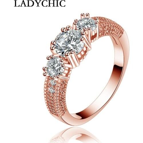 LADYCHIC 2020 New Design Rose Gold Color Ring with Clear AAA Grade CZ Lady Fashion Silver Color Jewelry Gifts Wholesale LR1010
