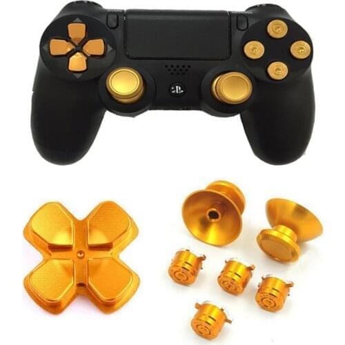 Metal Analog Joystick thumbStick Grips Cap+D-pad Action Key bullet Button Replacement for Playstation Dualshock 4 PS4 Controller