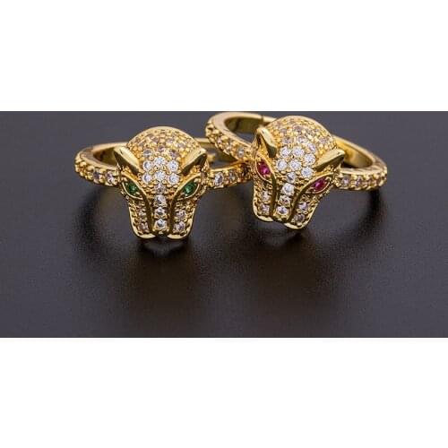 Fashion Personality Leopard Head Design Copper Zircon Wedding Ring Men and Women Open Ring Best Party Birthday Gift Jewelry