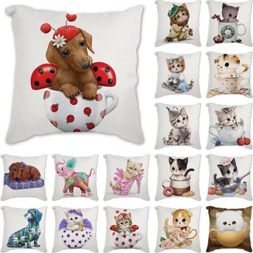 Fashion Animals Cartoon fairy dog cat Cushion Covers Nordic Posters Style Decorative Cushion Cover Linen Pillow Case Sofa car