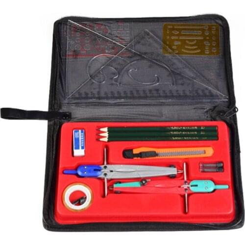 Drawing Compass Drafting Tool Set Ruler Pencil Eraser Math Student School Supply K3KB