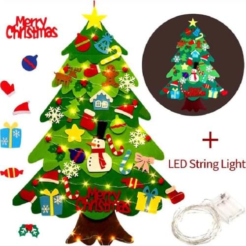 NEW DIY Crafts LED Felt Christmas Tree Decorations for Home 2021 New Year Kid Gifts Christmas Ornaments Decoration Kit Xmas Tree