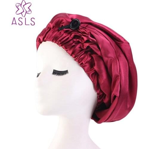 New Type Women Of Button Color Long Tube Nightcap Beauty Hairdressing Cap Bath Cap Hat For Makeup Headwrap