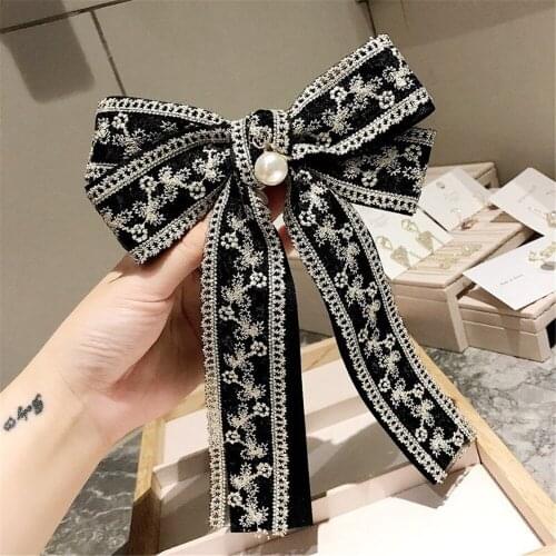 New Vintage Fabric Big Bow Bowtie Lace Embroidery Bowkont Necktie Shirt Collar Fashion Jewelry Gifts for Women Accessories