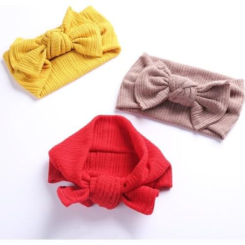 Wholesale 12pcs Crochet Knit Baby Girl Headband 3M-5T Ribbed Woolen Yarn Bowknot Hair Bands Autumn Winter Headwrap Accessories