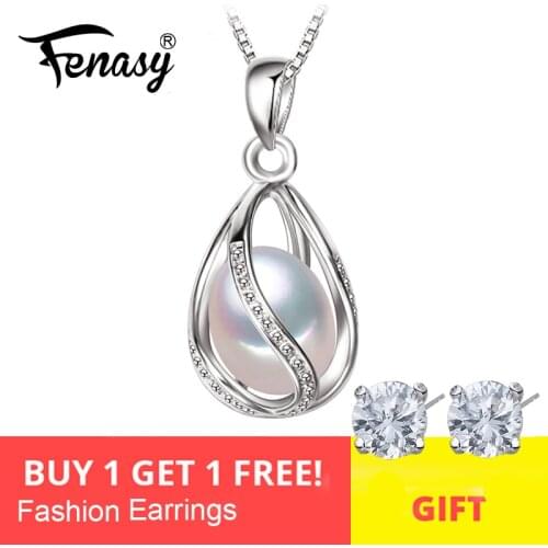 FENASY Natural Freshwater Pearl Pendant Cage Necklace Fashion 925 Sterling Silver Boho Statement Necklace Pearl Jewelry