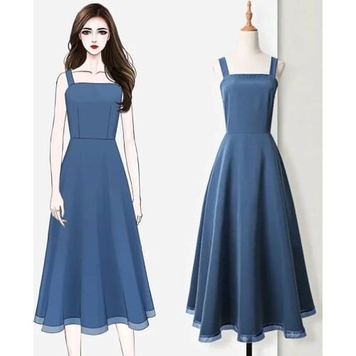 Womens summer French retro black long dress niche sling small black dress design sense vintage A-LINE Tank Summer