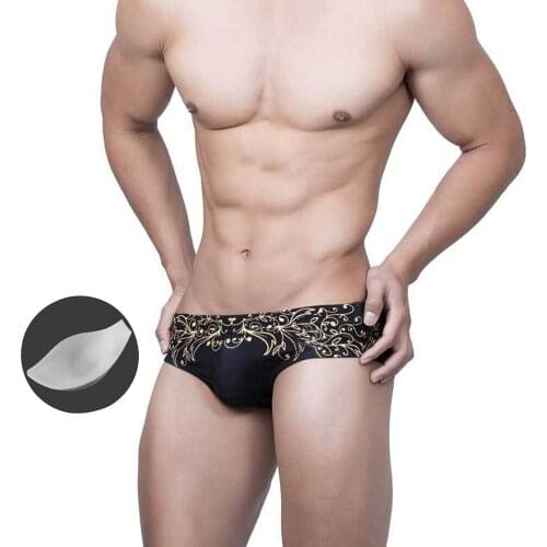 New Mens Printed Bikini Swim Shorts Pattern Low Waist Swimming Trunks Sexy Swim Trunks With Push Pad Hot Spring Swimming Sport