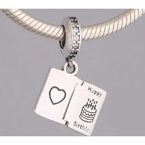 Authentic S925 Silver Pendant DIY Jewelry Birthday Wishes Dangle Charms fit Lady Bracelet Bangle Girl Gift Clear CZ