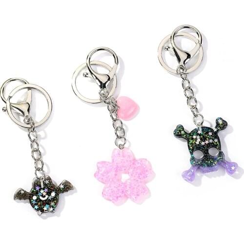 1PC resin bat skull sukura keychain flatback resin pendant charms resin keyring for woman jewelry