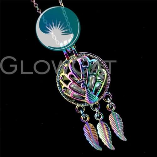 R-C728 Colorful Dreamcatcher Peacock Beads Cage Pendant Perfume Diffuser Aromatherapy Stone Pearl Cage Locket Necklace