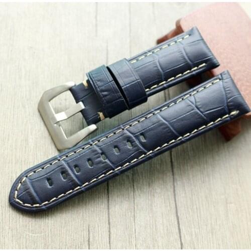 22MM 24MM 26MM Dark Blue Crocodile pattern Genuine leather Watchband Watch Strap For PAM 42MM 44mm 47mm Dial Bracelet