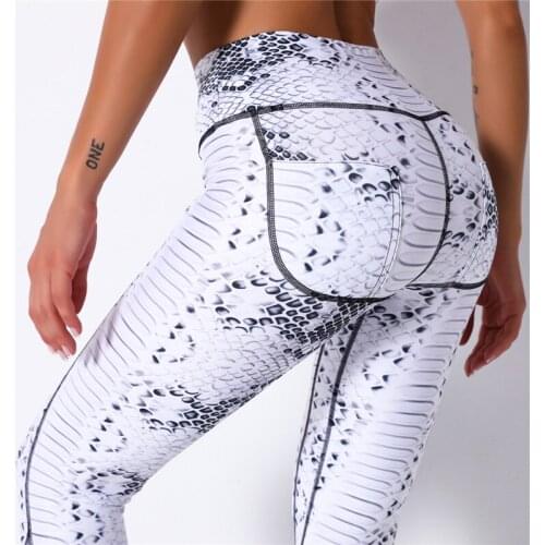 Rooftrellen 25%Spandex High Waist Leggings Snake Printed Fitness Leggings For Women Push Up Sports Pants Ankle Length Pants