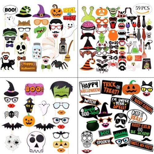 Happy Halloween Ghost Festival Masquerade Props Terrorist Masks Bat Spiders Pumpkin Faces Photo Booth Backdrops