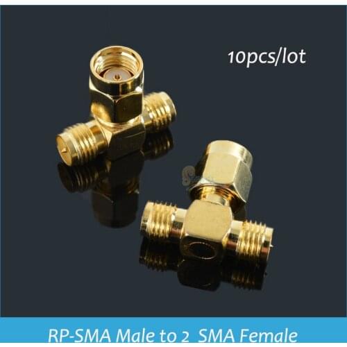 Sindax RP-SMA Male to 2 RP-SMA Female Triple Tin Series Adapter Connector 3 Way 1 to 2 RP SMA Gold Plated 10pcs/lot