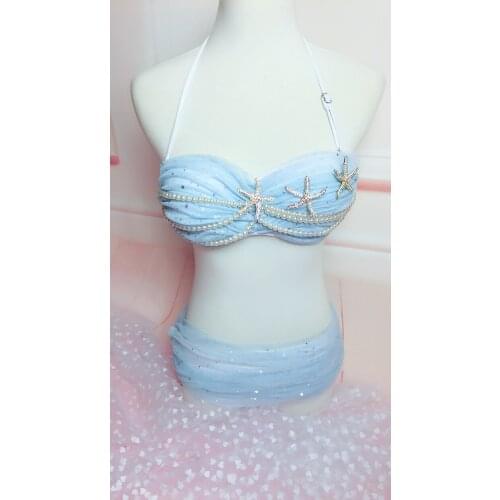 [Stock] Summer New Handmade Diamond Starfish Bikini Floral Sweet Sequined Split Swimsuit Sexy Lovely Swimwear Free Shipping