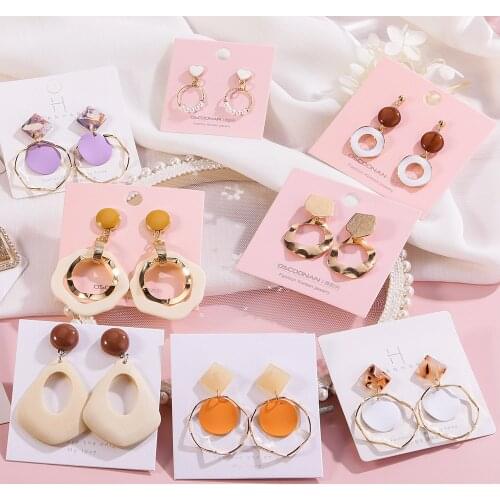 X&P New Korean Geometric Statement Drop Earrings 2020 for Women Fashion Vintage Acrylic Fabric Dangle Hanging Earring Jewelry