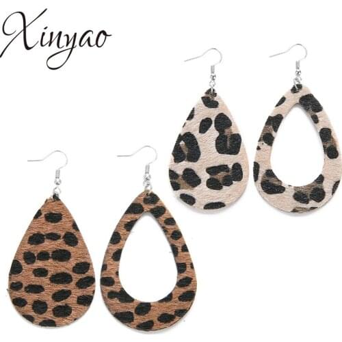 XINYAO Fashion Water Drop Leopard Earrings For Women Fashion Fabric Hollow Statement Earrings Big Brincos Jewelry Gifts