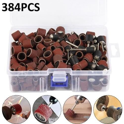 384pcs Drum Sanding Kit 80# 120# 180# Nail Drill Bits Abrasive Tools Dremel Accessories Sandpaper Shank Rotary Tools