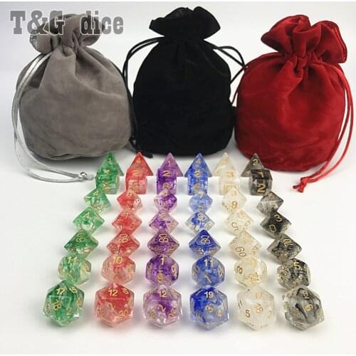 42pcs/bag Polyhedral Nebula DICE for DnD Game plus POUCH BAG d4 d6 d8 d10 d12 d20 digital game Dice poker