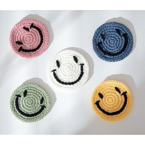 5PCS Handmade Insulation Crochet Pads Smiling Face Nordic Home Thermal Insulation Pad