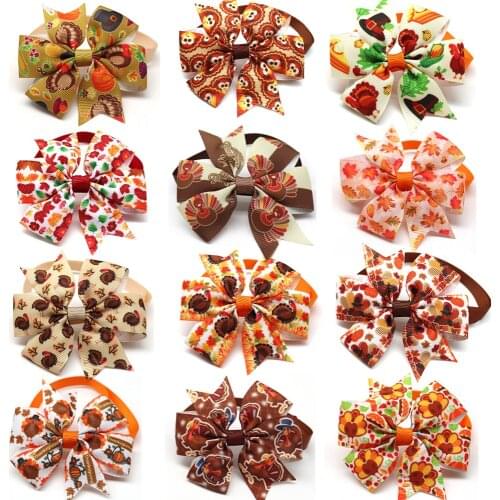 50/100pc Fall Dog Bows Thanksgiving Pet Dog Bow Tie Small Dog Pet Bowties Turkey Pet Accessories Fall Pet Supplies Dog Products