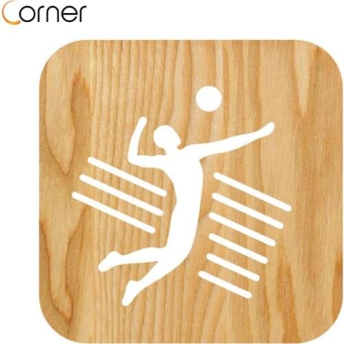 Acecorner Creative 3D Wooden Night Light Play Volleyball LED USB Sport Lamp Novelty Kid Bedroom Decor Lampara Table Child Gift