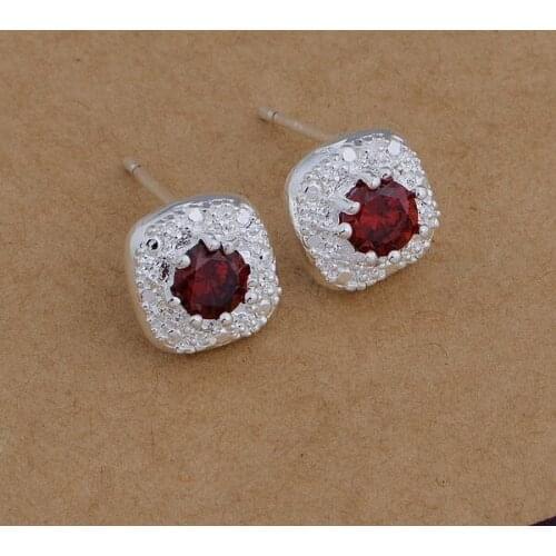 AE626 Lucky Silver Color Earrings For Women Jewelry Women Accessories Beautiful Red Stone /bdmajuta Banajrua