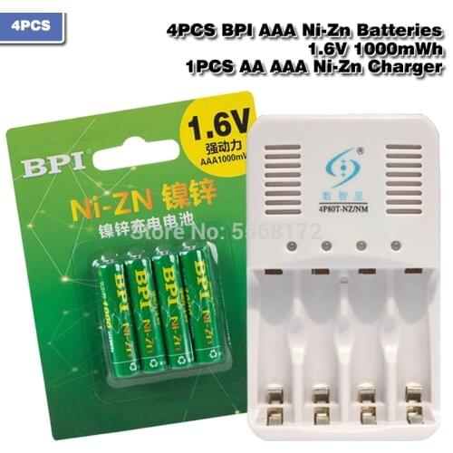 4Pcs 1.6v AAA 1000mWh rechargeable battery nizn Ni-Zn aaa 1.5v rechargeable battery set +1 pc AA/AAA Ni-Zn NI-MH charger