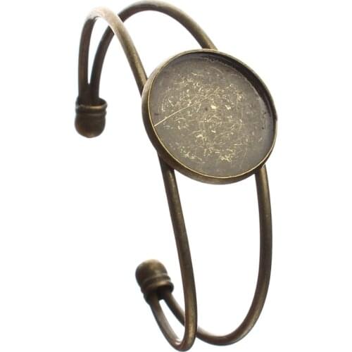 Wholesale 20mm 1PCS Antique Bronze Double Round Cabochon Setting Disc Cuff Bangle Blank for Jewelry Making DIY Jewelry