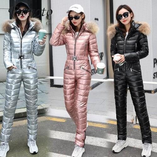 One Piece Ski Suit Women Jackets Winter Hooded Parka Jumpsuit Women Cotton bodysuit Sashes Jumpsuits Zipper Overalls Tracksuits