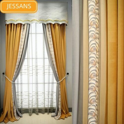 French High-grade Printed Flannel Stitching Curtains Blackout Curtains for Living Room and Bedroom Custom Finished Velvet