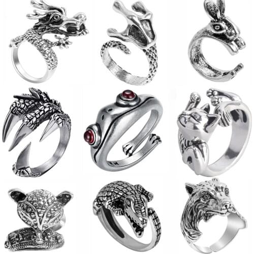 1 pcs European New Retro Punk Exaggerated Spirit Snake Ring Fashion Skull ring Stereoscopic Opening Adjustable Ring Jewelry
