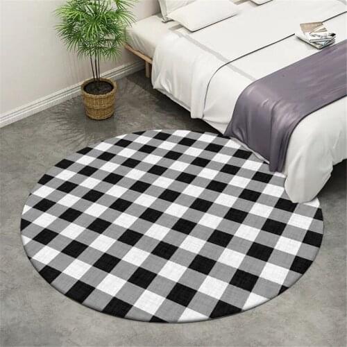 Nordic Geometric Round Floor Carpet Black White Plaid Living Room Decoration Simple Bedside Carpet Computer Chair Mat