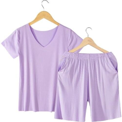 Summer pajamas for women cotton short-sleeved ladies shorts thin student loose seamless home two-piece pajama set