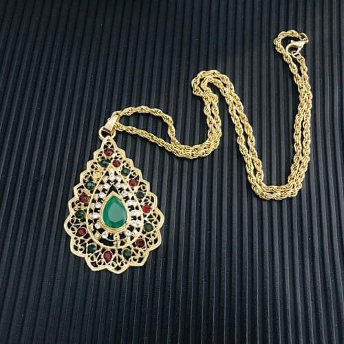 Morocco Gold Color Long Pendant Necklace for Women Caftan Flower Bijoux dubai Ethnic Wedding Jewelry Wholesale