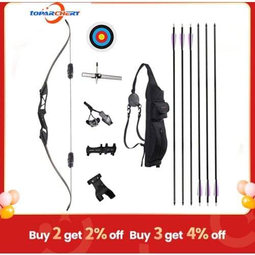 Archery 56" Takedown Hunting Recurve Bow and Arrow Set Metal Riser Right Hand Black Longbow Kit with 6Pcs Carbon Arrows