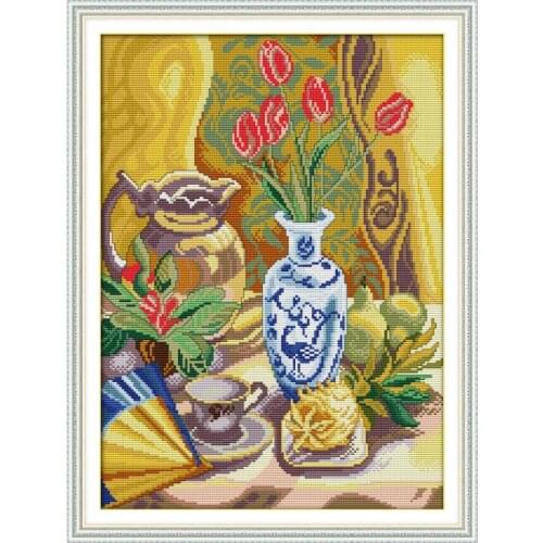 Joy Sunday Afternoon Tea Time Counted Cross Stitch Kits 11&14CT Cross Stitch Embroidery Needlework for Home Decor Handmade Gift