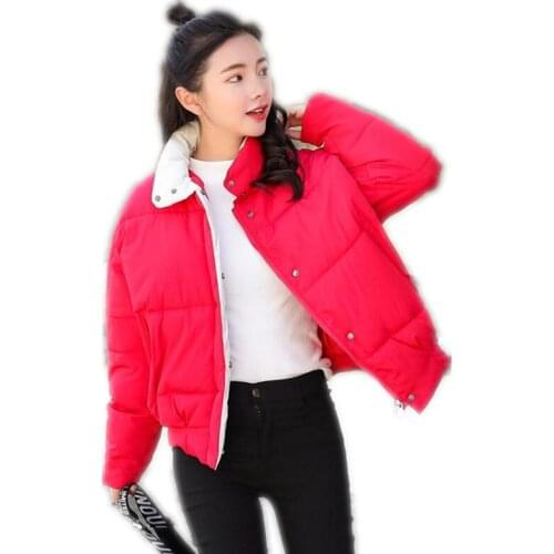 2018New Loose Autumn Winter Women Short Parkas Female Stand-Collar Button Down Cotton Jacket Winter Women Coats Padded MujerQ564