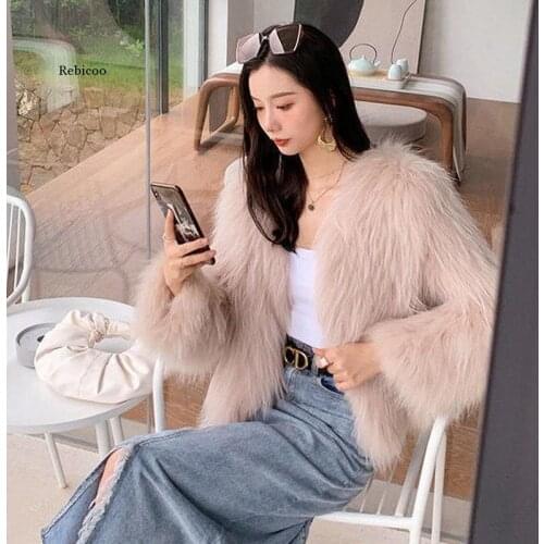 Autumn Winter Fashion Women Fluffy Warm Long Sleeve Fox Fur Outwears Female Casual Hairy Collarless Furry Faux Fur Overcoats