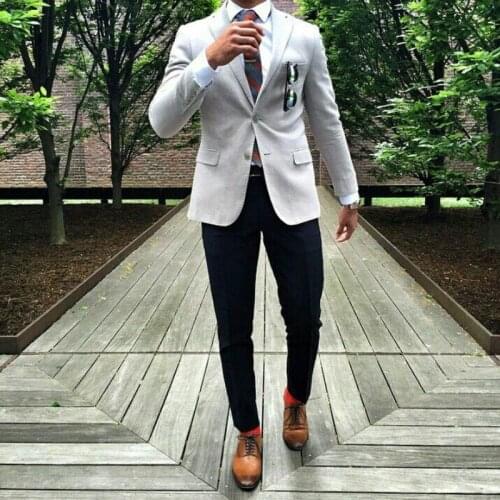 Casual Smart Grey Business Men Suits Groom Tuxedos Man Blazers 2Piece Coat Black Pants Notch Lapel Terno Masculino Evening Party