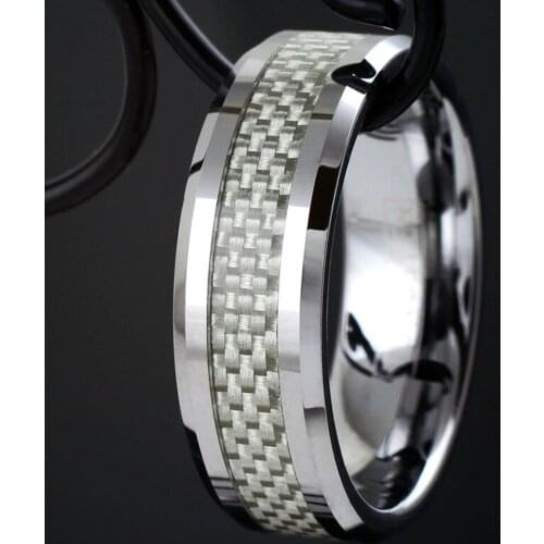 Simple Mens Stainless Steel Ring Inlay Silver Color Carbon Fiber Ring Mens Engagement Wedding Band Cocktail Party Jewelry Gifts