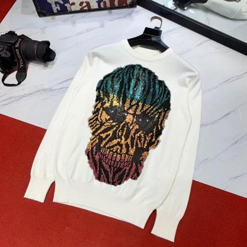 Luxury Slim Knitted Cashmere 100% Brand Mens Sweater Rhinestone Luminous Winter Top Quality Pullover