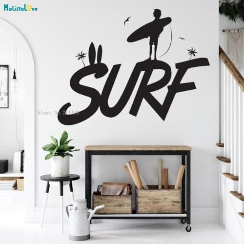 Surf Windsurfer Sea Palm Shark Gift Sea Boy Wall Decals Surfing Sports Decals Surfboard Removable Murals YT3802