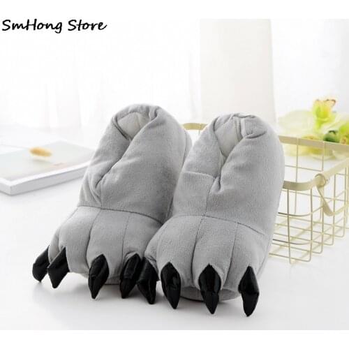 Animal Cartoon Boys Gray Indoor Slippers Childrens Animal Paw Shoes Baby Slippers Kids Funny Slipper for 2-10Years