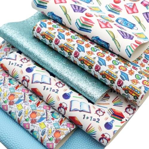 20x33cm Back to School Faux Synthetic Leather Set Fabric For Bow-knot Bags Wallet Earring Phone Case Scrapbook DIY,1Yc16679
